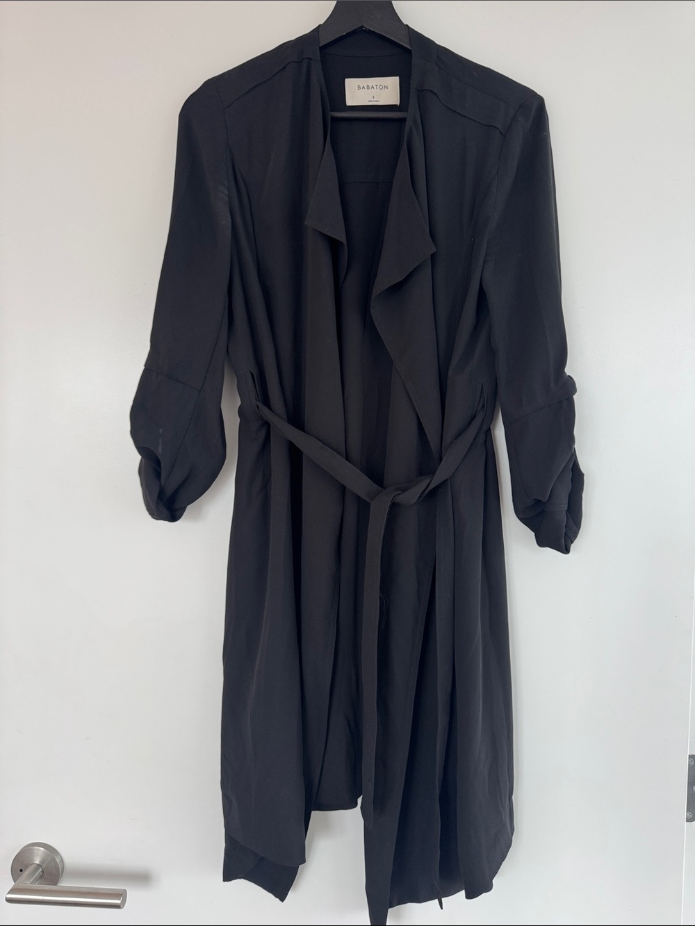 Babaton Black Tie-Waist Duster Coat